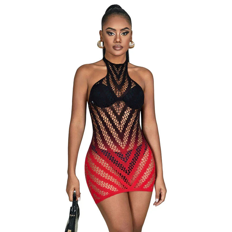 SUBBLIME - 952242 VESTIDO DE REJILLA ELÁSTICO DEGRADADO ROJO Y NEGRO TALLA ÚNICA - Nuvica