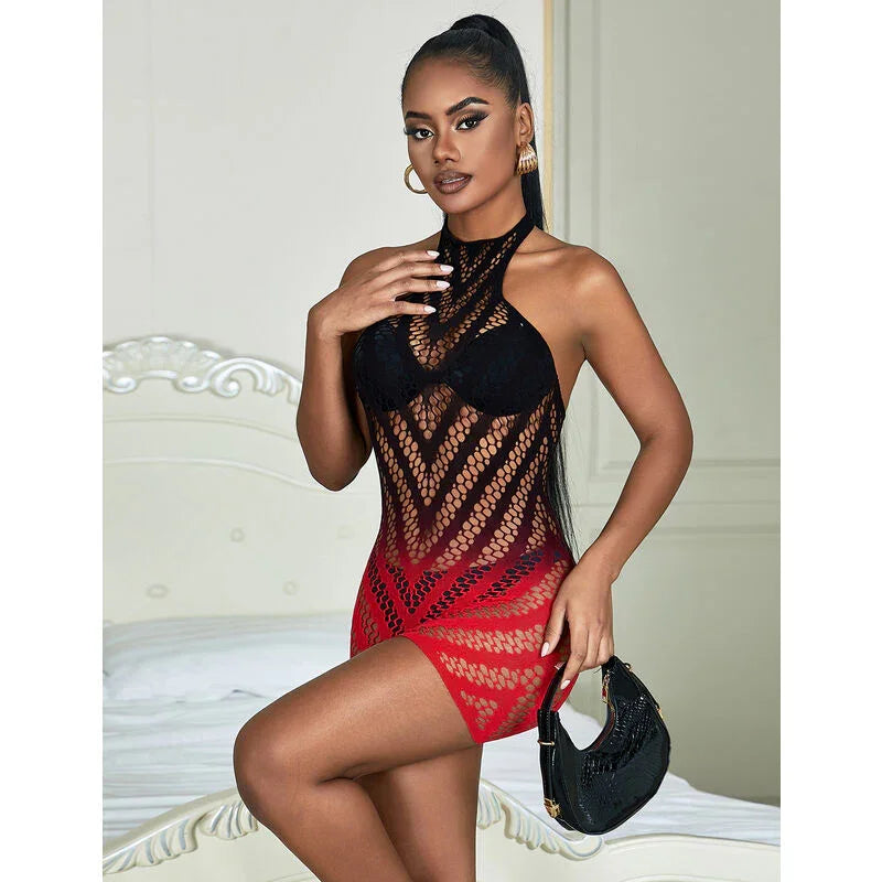 SUBBLIME - 952242 VESTIDO DE REJILLA ELÁSTICO DEGRADADO ROJO Y NEGRO TALLA ÚNICA - Nuvica