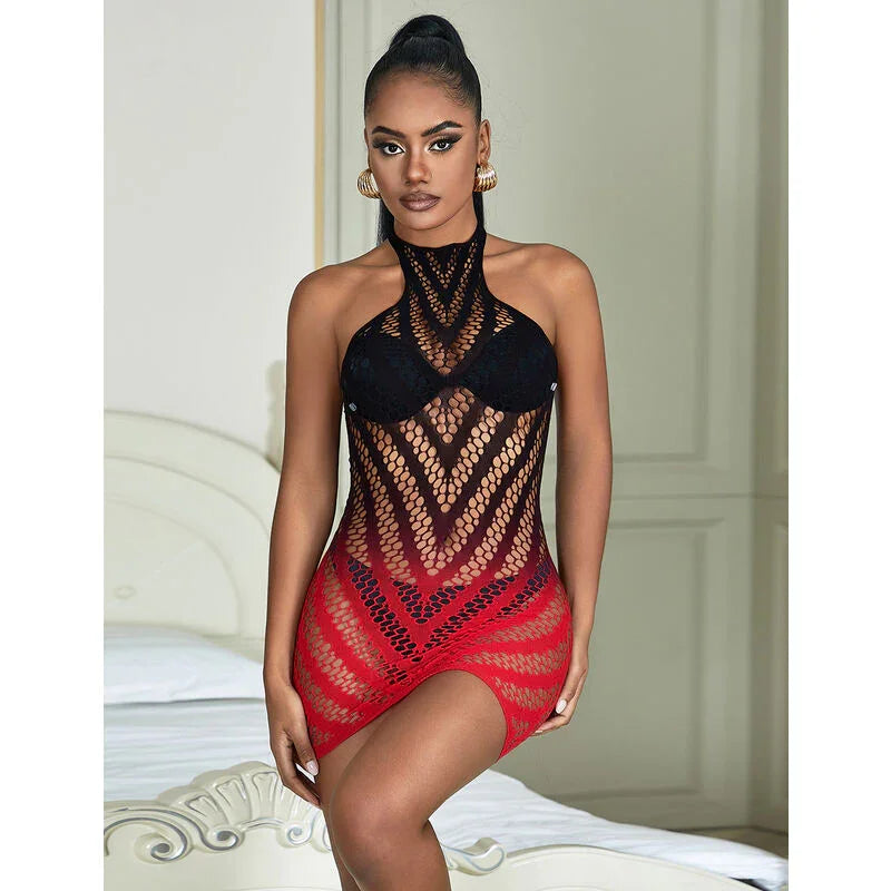 SUBBLIME - 952242 VESTIDO DE REJILLA ELÁSTICO DEGRADADO ROJO Y NEGRO TALLA ÚNICA - Nuvica