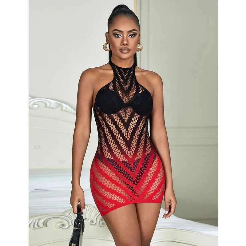 SUBBLIME - 952242 VESTIDO DE REJILLA ELÁSTICO DEGRADADO ROJO Y NEGRO TALLA ÚNICA - Nuvica