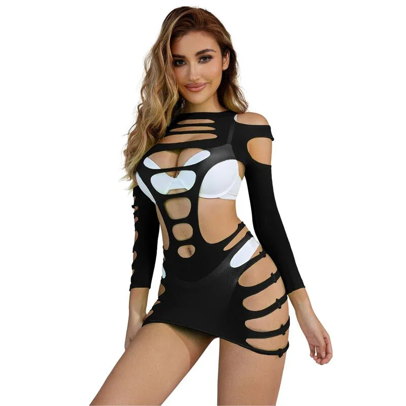 SUBBLIME - 952266 VESTIDO DE REJILLA ELÁSTICO MANGA LARGA NEGRO TALLA ÚNICA - Nuvica