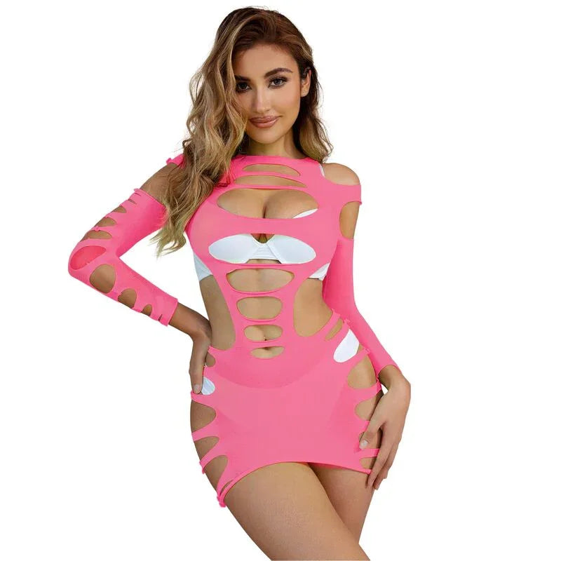 SUBBLIME - 952273 VESTIDO DE REJILLA ELÁSTICO MANGA LARGA ROSA TALLA ÚNICA - Nuvica
