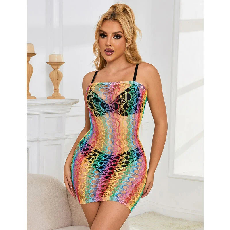 SUBBLIME - 952365 VESTIDO DE REJILLA HOMBROS DESCUBIERTOS ARCOIRIS TALLA ÚNICA - Nuvica