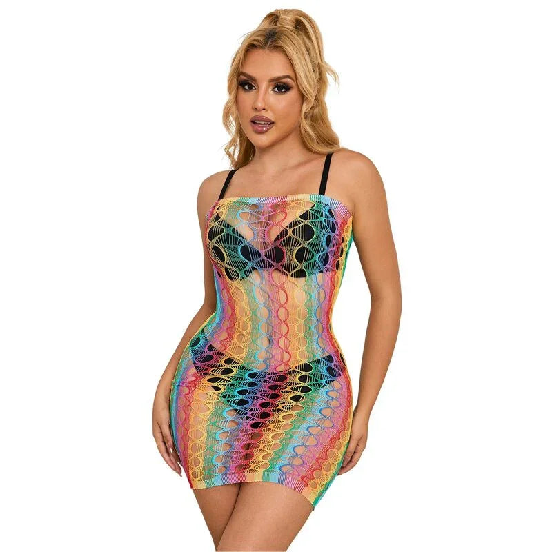 SUBBLIME - 952365 VESTIDO DE REJILLA HOMBROS DESCUBIERTOS ARCOIRIS TALLA ÚNICA - Nuvica