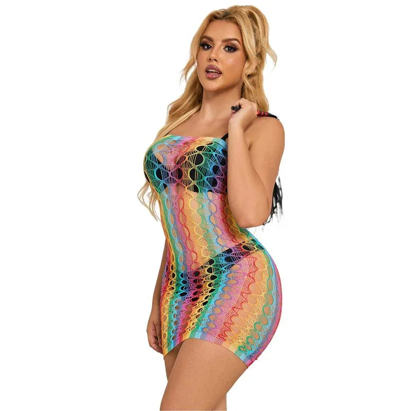 SUBBLIME - 952365 VESTIDO DE REJILLA HOMBROS DESCUBIERTOS ARCOIRIS TALLA ÚNICA - Nuvica