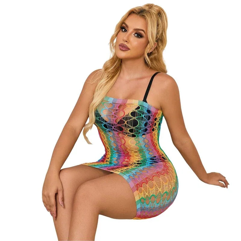SUBBLIME - 952365 VESTIDO DE REJILLA HOMBROS DESCUBIERTOS ARCOIRIS TALLA ÚNICA - Nuvica