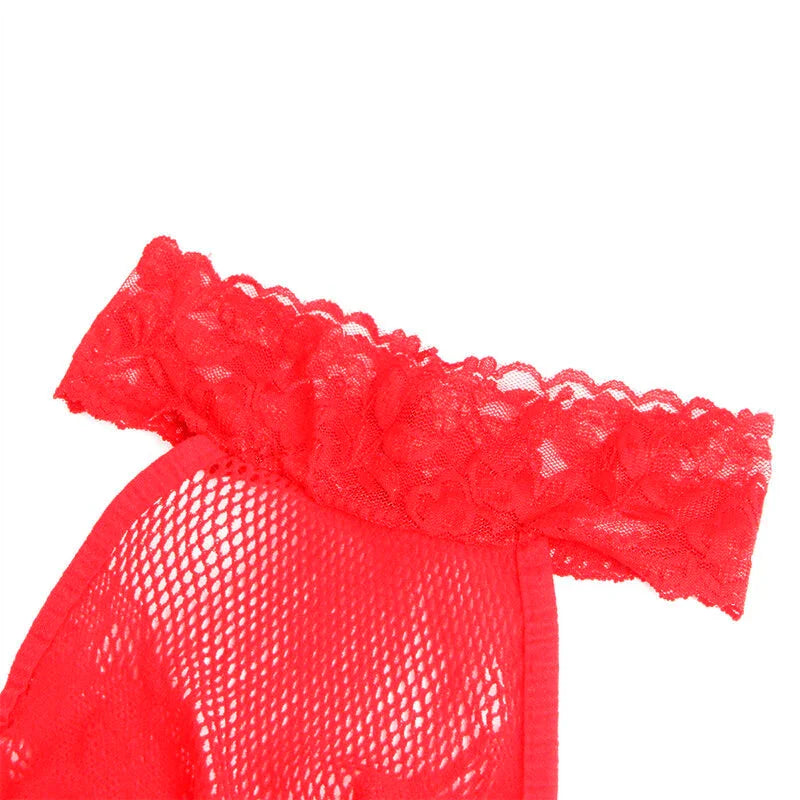 SUBBLIME - 952372 BODYSTOCKING CROTCHLESS DE REJILLA Y ENCAJE CON CUELLO ALTO ROJO TALLA ÚNICA - Nuvica