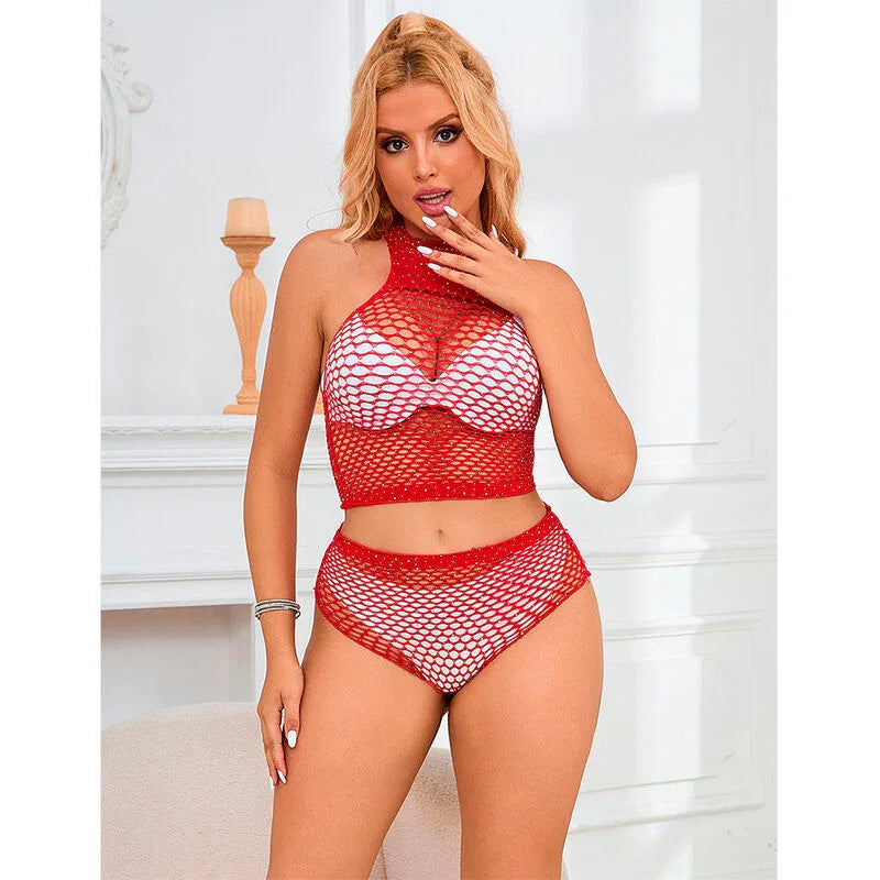 SUBBLIME - 952402 SET DE REJILLA CON BRILLANTES ROJO TALLA ÚNICA - Nuvica