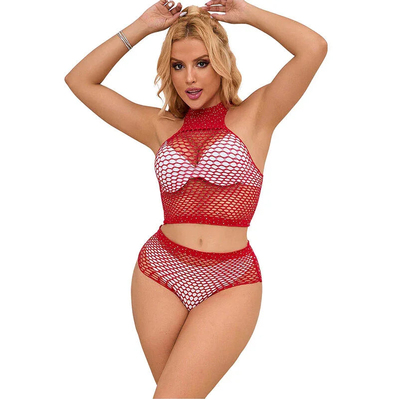 SUBBLIME - 952402 SET DE REJILLA CON BRILLANTES ROJO TALLA ÚNICA - Nuvica