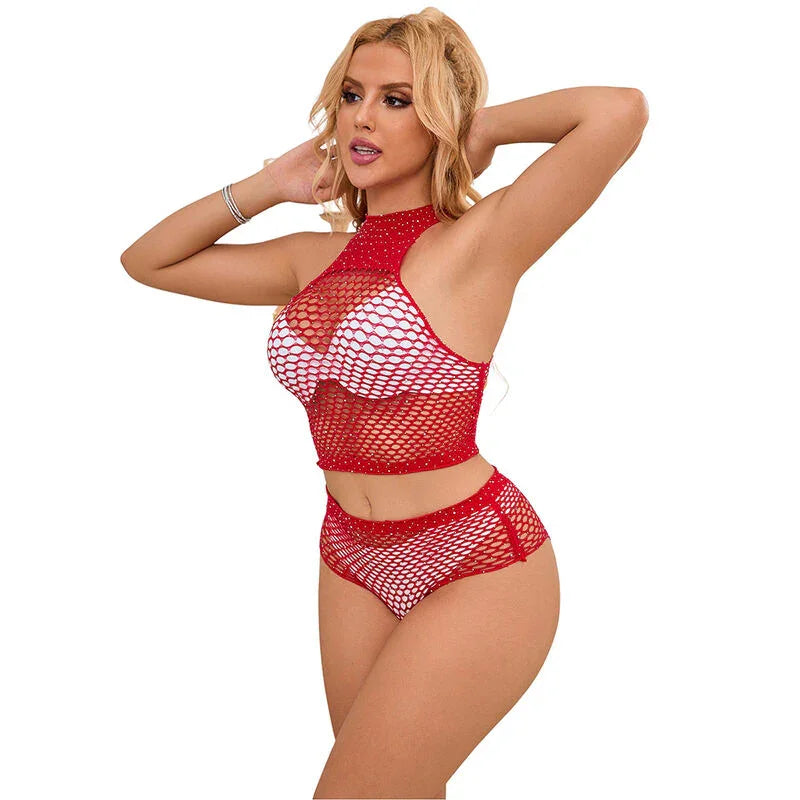 SUBBLIME - 952402 SET DE REJILLA CON BRILLANTES ROJO TALLA ÚNICA - Nuvica