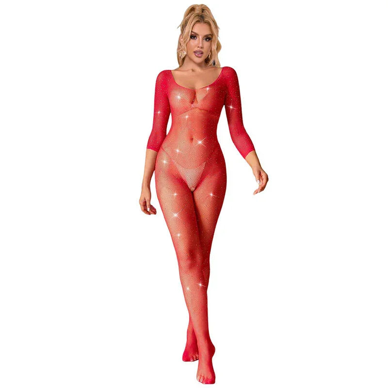 SUBBLIME - 952419 BODYSTOCKING DE REJILLA CON DIAMANTES MANGA LARGA ROJO TALLA ÚNICA - Nuvica