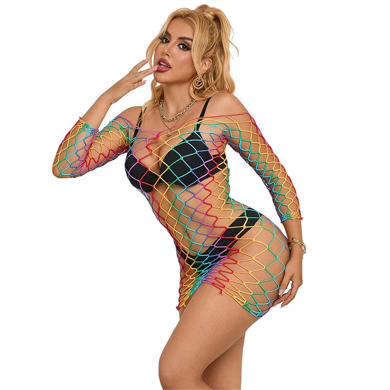 SUBBLIME - 952426 VESTIDO DE REJILLA MANGA LARGA ARCOIRIS TALLA ÚNICA - Nuvica