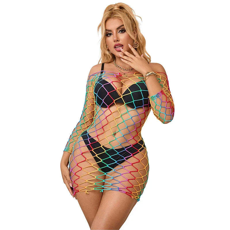 SUBBLIME - 952426 VESTIDO DE REJILLA MANGA LARGA ARCOIRIS TALLA ÚNICA - Nuvica