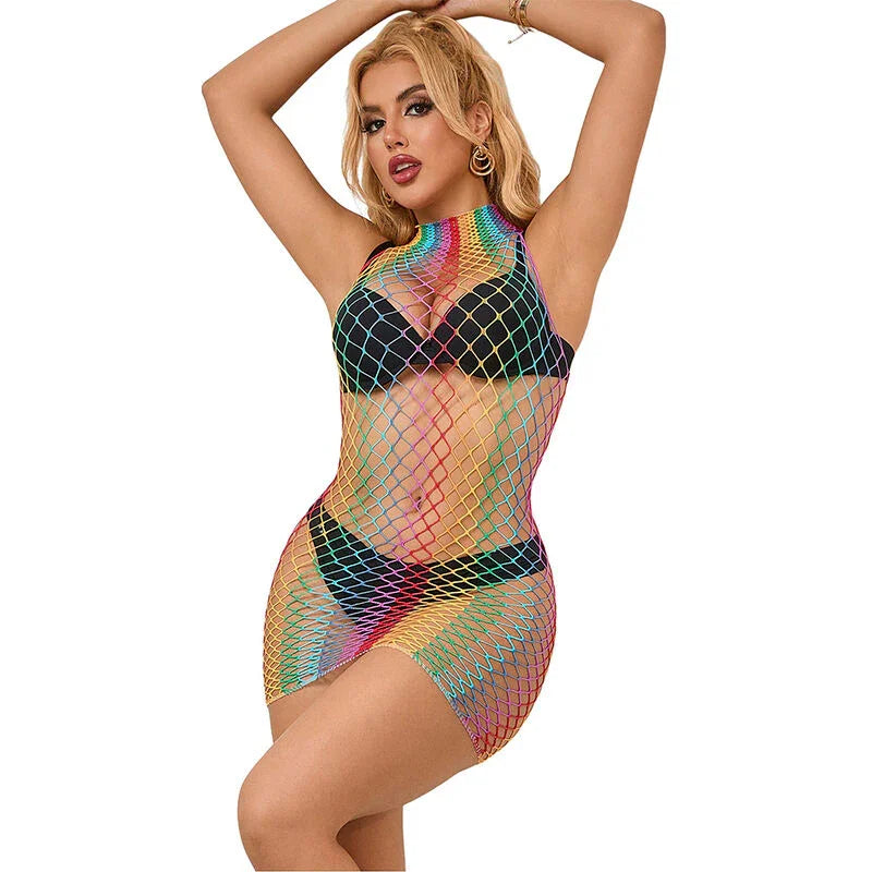 SUBBLIME - 952433 VESTIDO DE REJILLA SIN MANGAS CON CUELLO ALTO ARCOIRIS TALLA ÚNICA - Nuvica