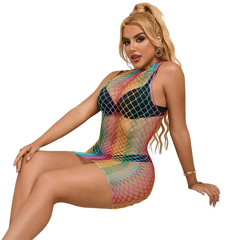 SUBBLIME - 952433 VESTIDO DE REJILLA SIN MANGAS CON CUELLO ALTO ARCOIRIS TALLA ÚNICA - Nuvica