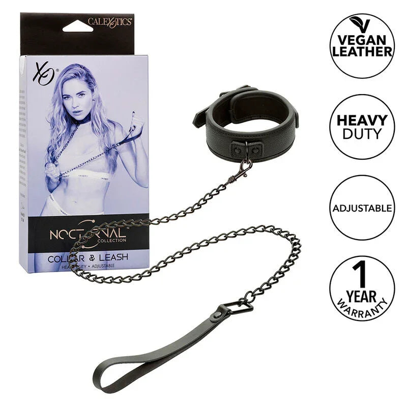 CALEXOTICS - NOCTURNAL COLLAR Y CORREA CUERO AJUSTABLE NEGRO - Nuvica