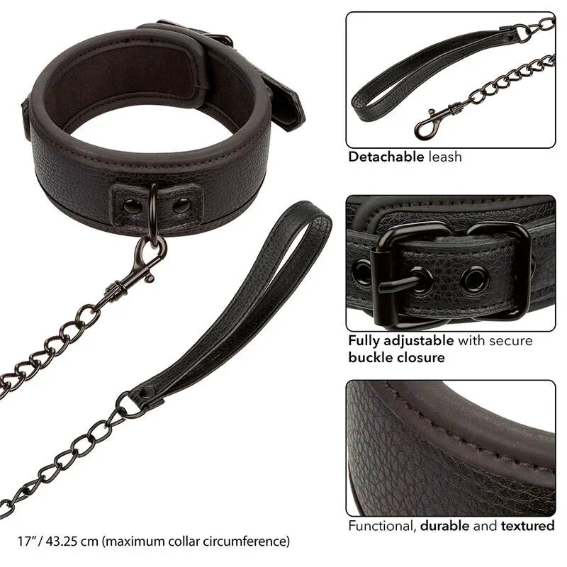 CALEXOTICS - NOCTURNAL COLLAR Y CORREA CUERO AJUSTABLE NEGRO - Nuvica