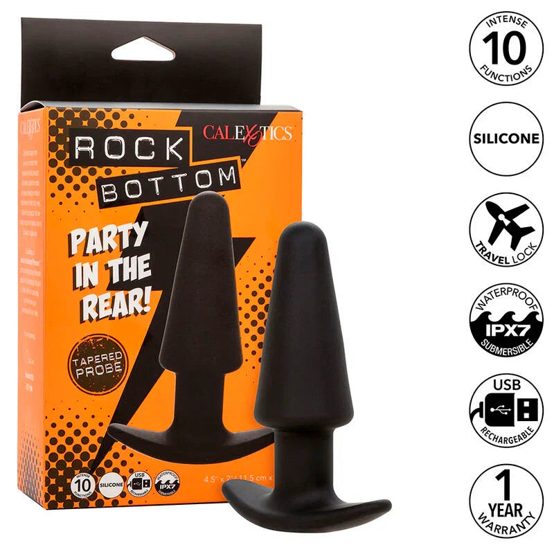CALEXOTICS - ROCK BOTTOM PLUG ANAL CÓNICO 10 VIBRACIONES SILICONA NEGRO - Nuvica
