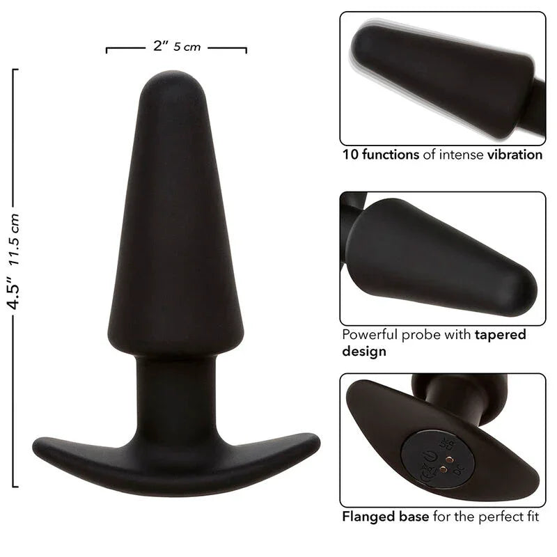 CALEXOTICS - ROCK BOTTOM PLUG ANAL CÓNICO 10 VIBRACIONES SILICONA NEGRO - Nuvica
