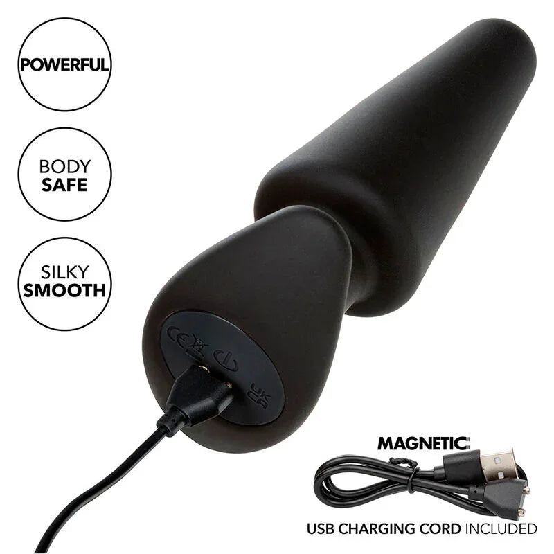 CALEXOTICS - ROCK BOTTOM PLUG ANAL CÓNICO 10 VIBRACIONES SILICONA NEGRO - Nuvica