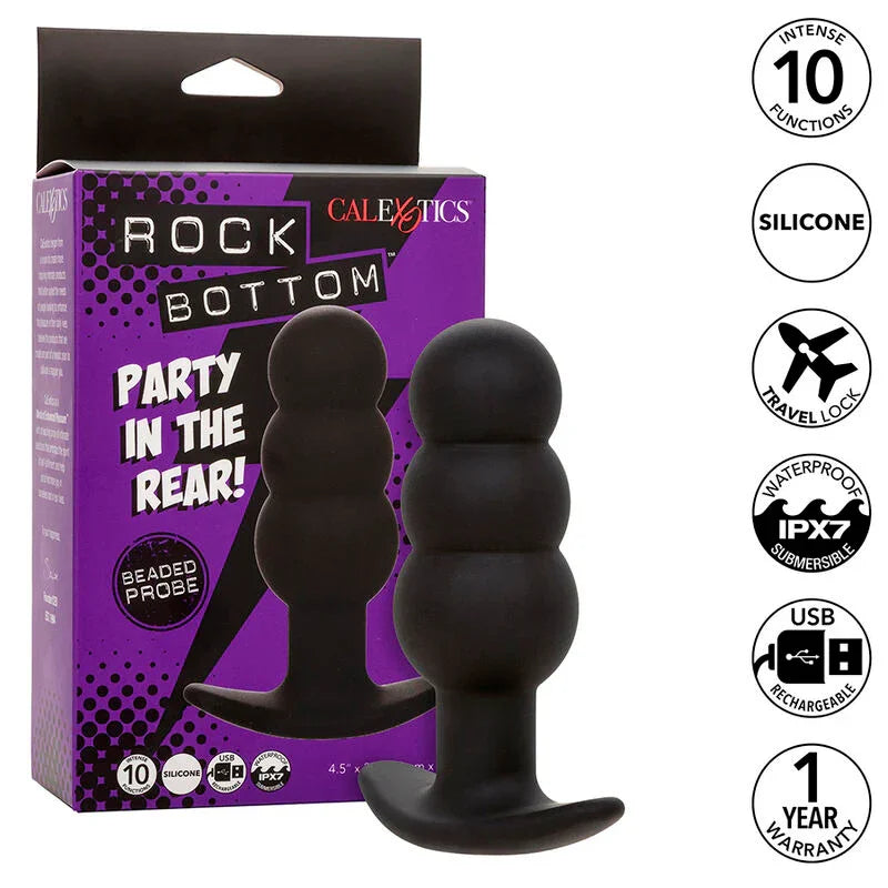 CALEXOTICS - ROCK BOTTOM PLUG ANAL CON CUENTAS 10 VIBRACIONES SILICONA NEGRO - Nuvica