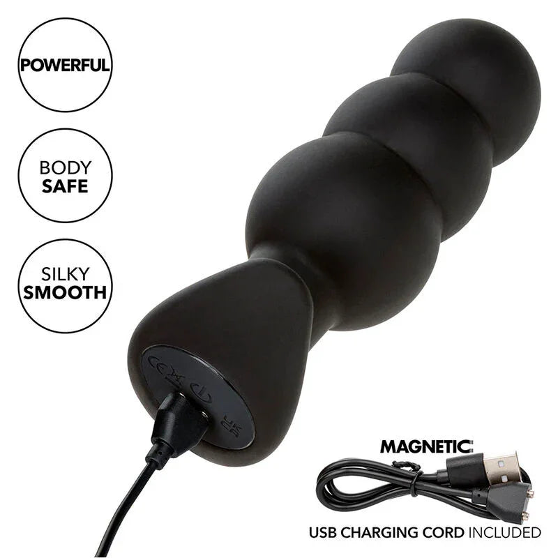 CALEXOTICS - ROCK BOTTOM PLUG ANAL CON CUENTAS 10 VIBRACIONES SILICONA NEGRO - Nuvica