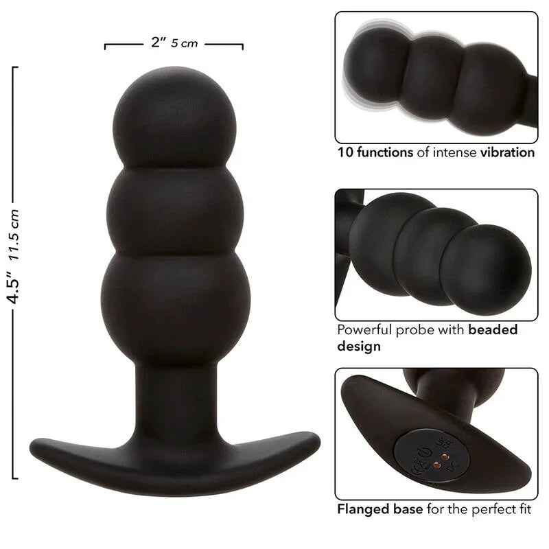 CALEXOTICS - ROCK BOTTOM PLUG ANAL CON CUENTAS 10 VIBRACIONES SILICONA NEGRO - Nuvica