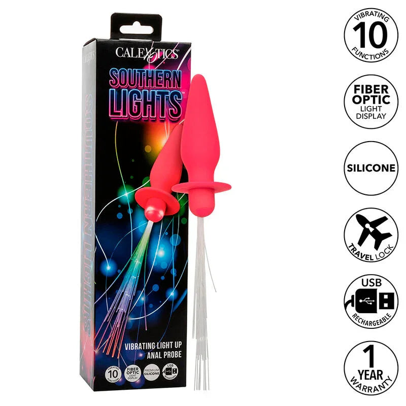 CALEXOTICS - SOUTHERN LIGHTS LIGHT UP PLUG ANAL CON LUCES 10 VIBRACIONES SILICONA ROSA - Nuvica