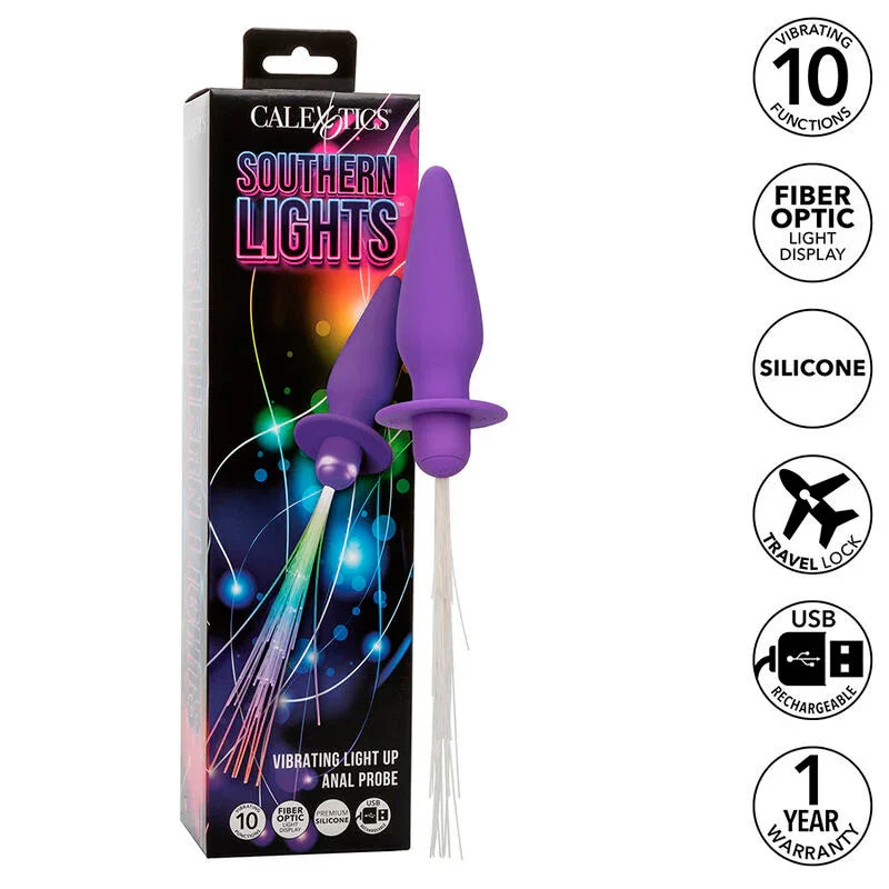 CALEXOTICS - SOUTHERN LIGHTS LIGHT UP PLUG ANAL CON LUCES 10 VIBRACIONES SILICONA VIOLETA - Nuvica