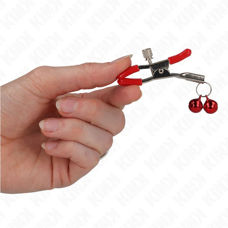 KINK - PINZAS PARA PEZONES ROJAS CON DOBLE CAMPANILLA ROJO 6 CM - Nuvica