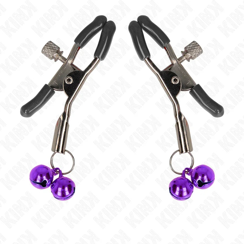 KINK - PINZAS PARA PEZONES CON DOBLE CAMPANILLA VIOLETA 6 CM - Nuvica