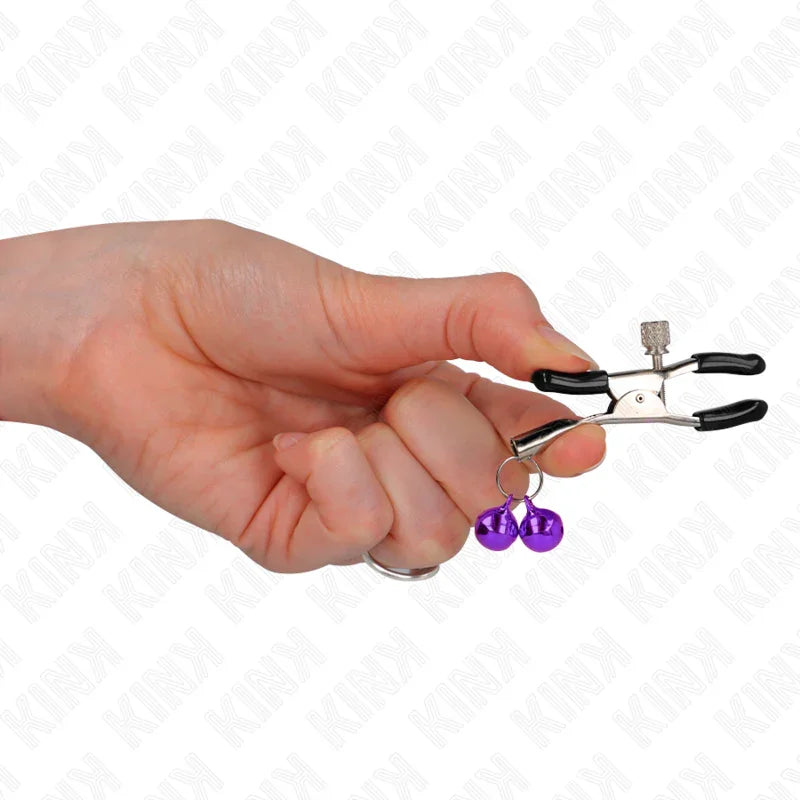 KINK - PINZAS PARA PEZONES CON DOBLE CAMPANILLA VIOLETA 6 CM - Nuvica