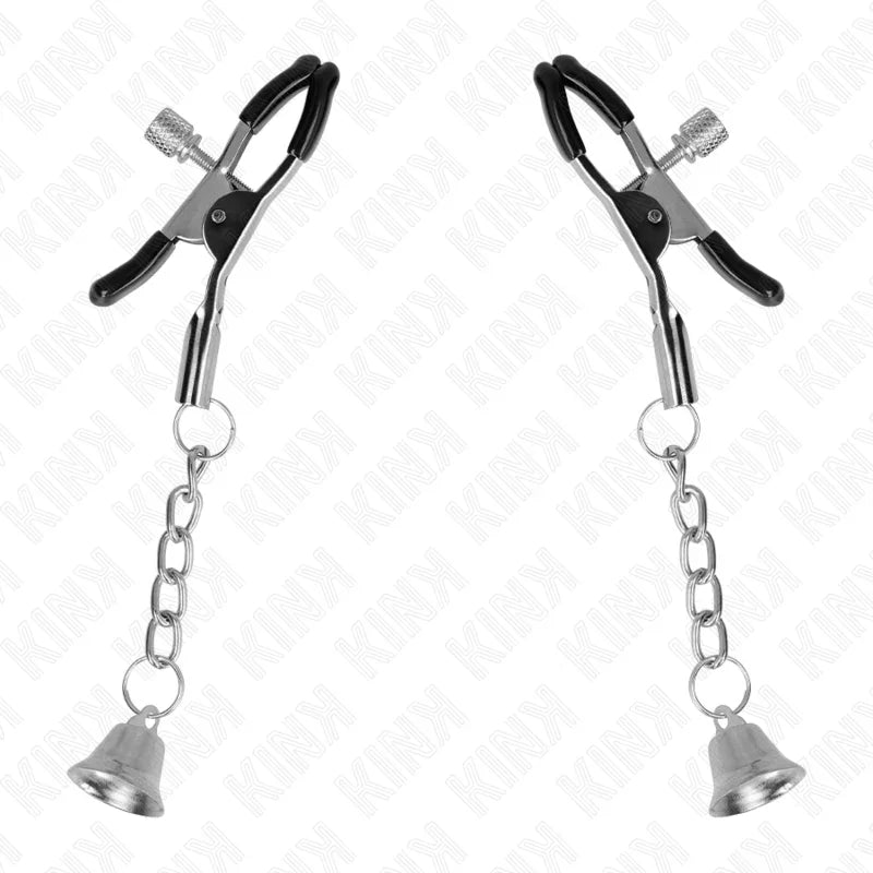 KINK - PINZAS PARA PEZONES CON COLGANTE DE CAMPANA PLATEADO 6 CM - Nuvica