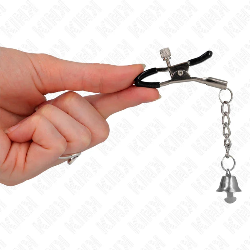 KINK - PINZAS PARA PEZONES CON COLGANTE DE CAMPANA PLATEADO 6 CM - Nuvica