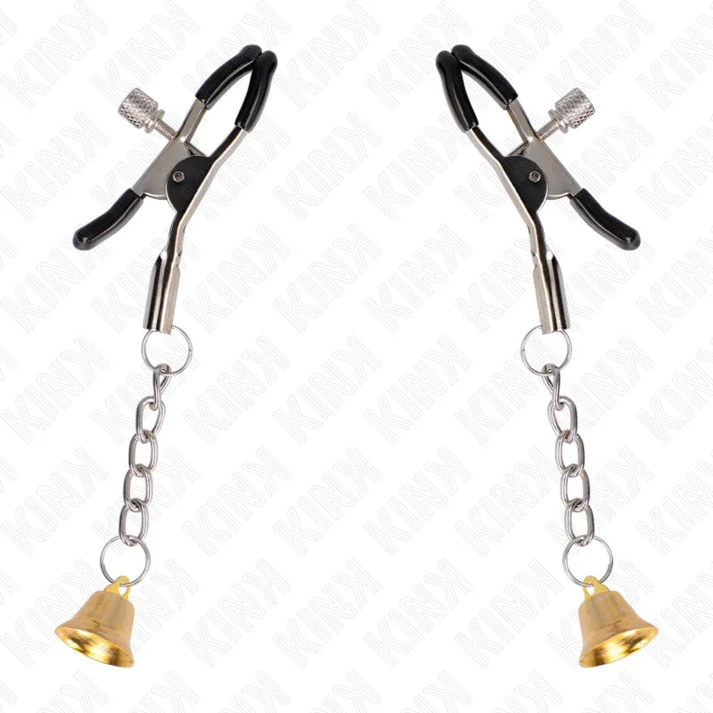KINK - PINZAS PARA PEZONES CON COLGANTE DE CAMPANA DORADO 6 CM - Nuvica