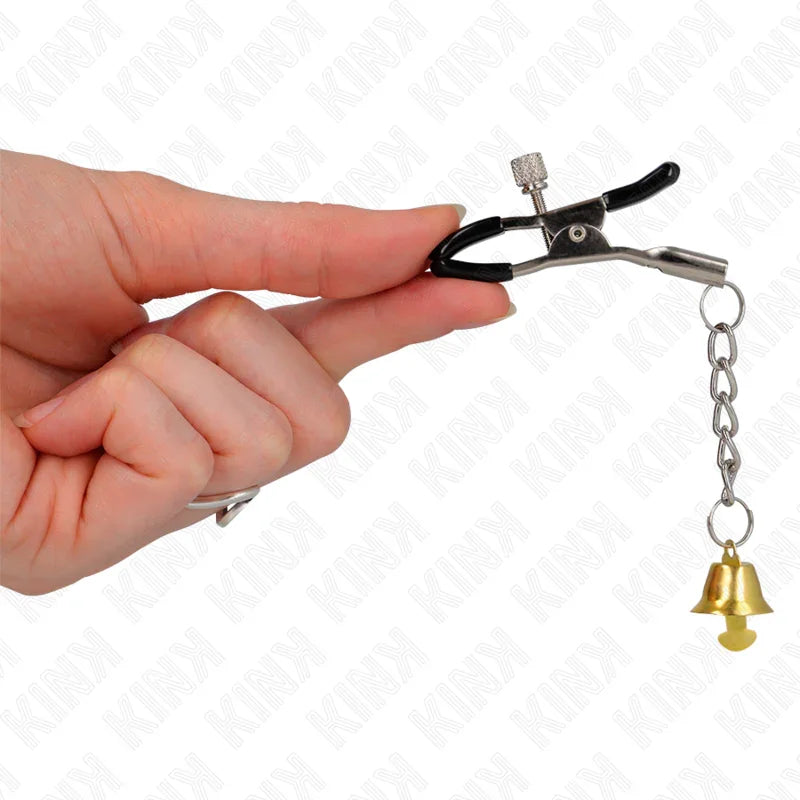 KINK - PINZAS PARA PEZONES CON COLGANTE DE CAMPANA DORADO 6 CM - Nuvica
