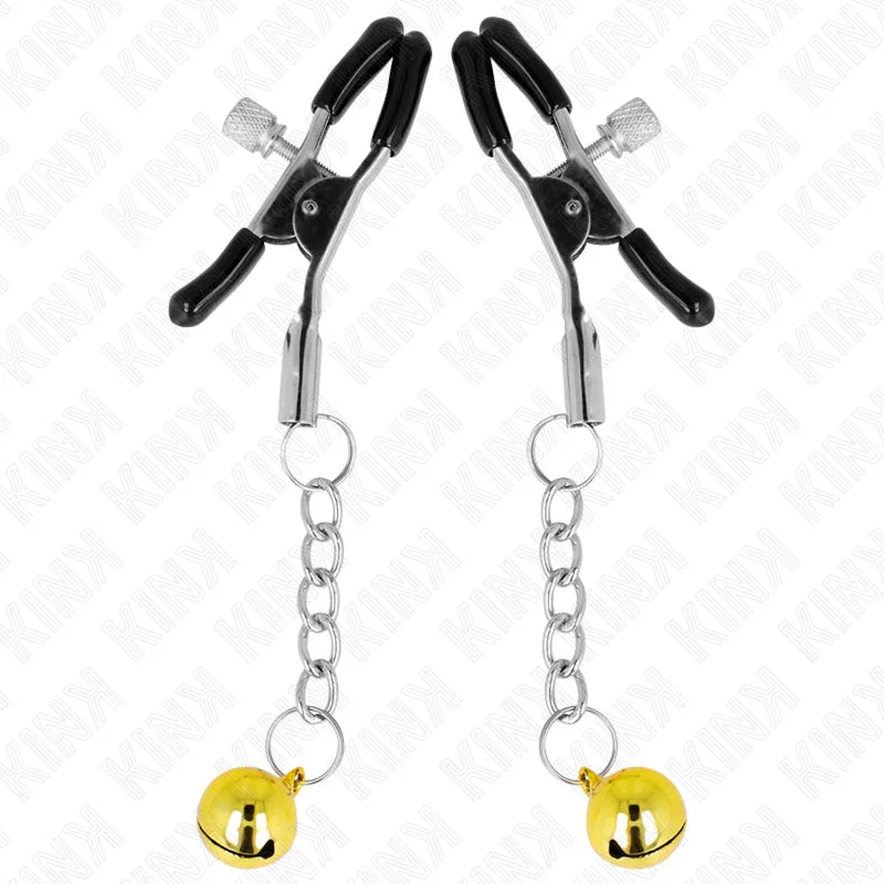 KINK - PINZAS PARA PEZONES CON COLGANTE DE CASCABEL DORADO 6 CM - Nuvica