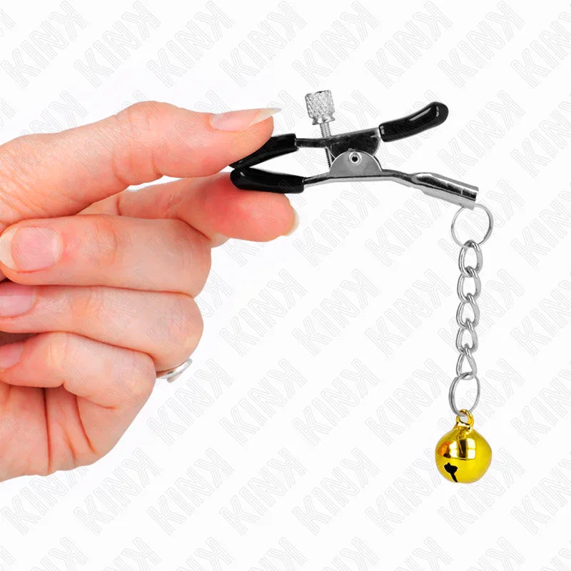 KINK - PINZAS PARA PEZONES CON COLGANTE DE CASCABEL DORADO 6 CM - Nuvica