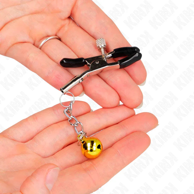 KINK - PINZAS PARA PEZONES CON COLGANTE DE CASCABEL DORADO 6 CM - Nuvica