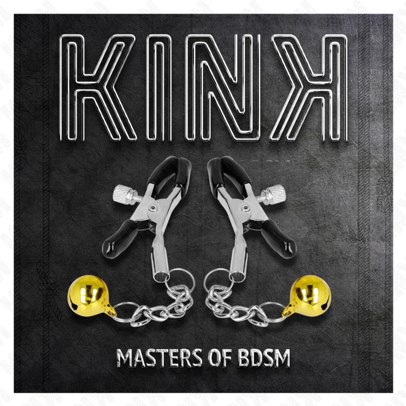 KINK - PINZAS PARA PEZONES CON COLGANTE DE CASCABEL DORADO 6 CM - Nuvica