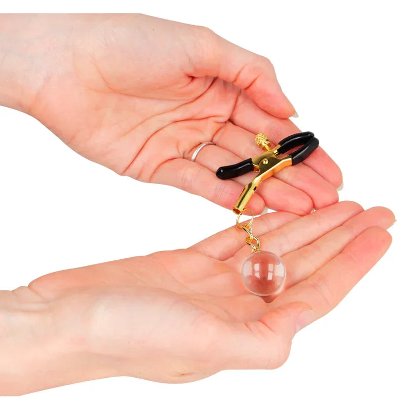 KINK - PINZAS PARA PEZONES DORADAS CON COLGANTE DE VIDRIO 6 CM - Nuvica