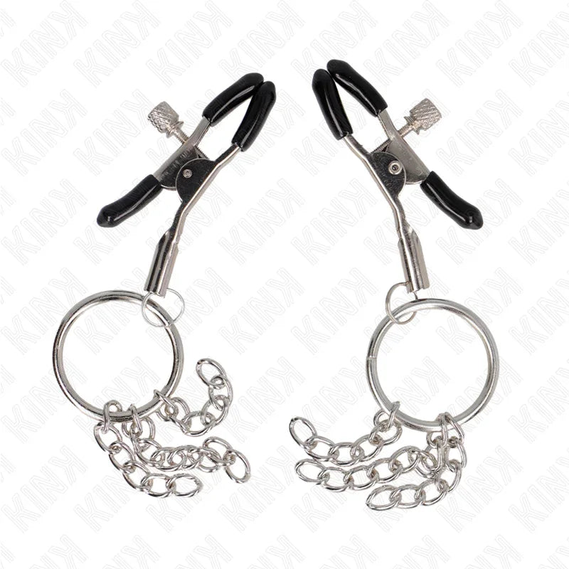 KINK - PINZAS PARA PEZONES CON ARO Y PEQUEÑAS CADENAS PLATEADO 6 CM - Nuvica