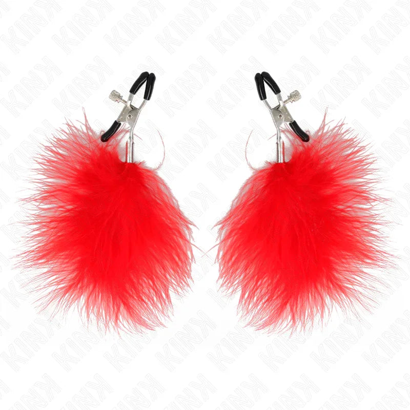 KINK - PINZAS PARA PEZONES CON PLUMA ROJO 7 CM - Nuvica