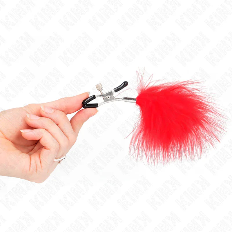 KINK - PINZAS PARA PEZONES CON PLUMA ROJO 7 CM - Nuvica