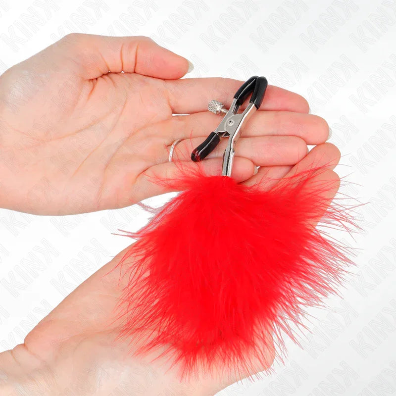 KINK - PINZAS PARA PEZONES CON PLUMA ROJO 7 CM - Nuvica