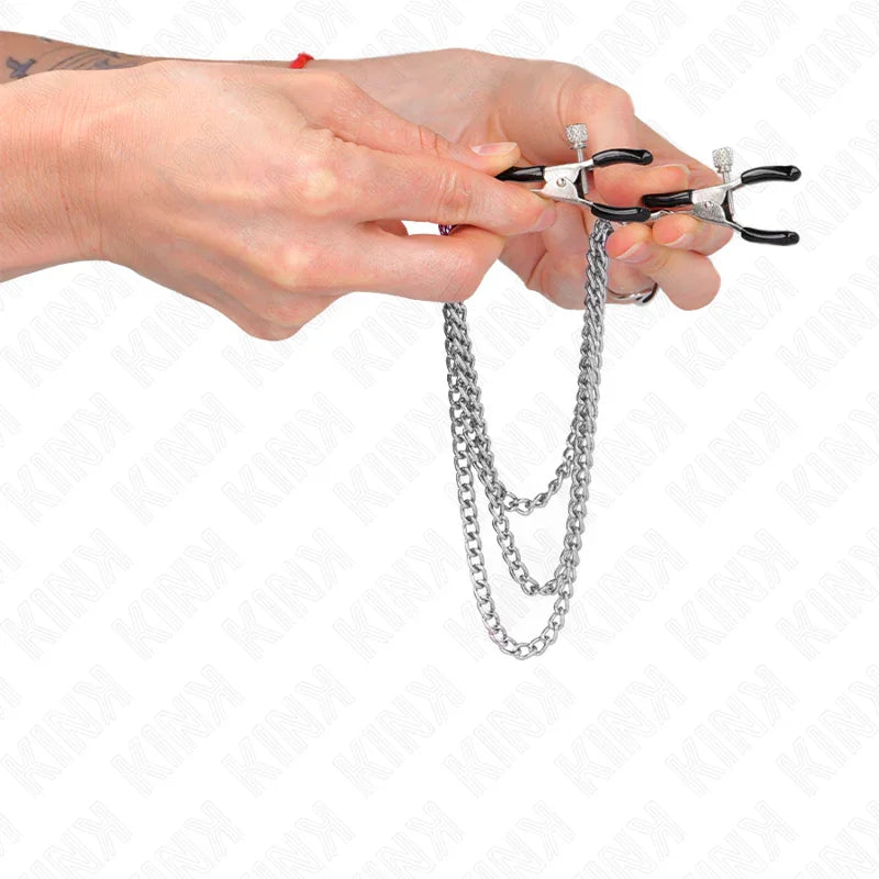 KINK - PINZAS PARA PEZONES CON TRIPLE CADENA PLATEADO 20/23/28 CM - Nuvica