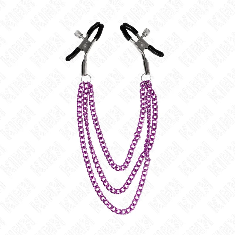 KINK - PINZAS PARA PEZONES CON TRIPLE CADENA VIOLETA 20/23/28 CM - Nuvica