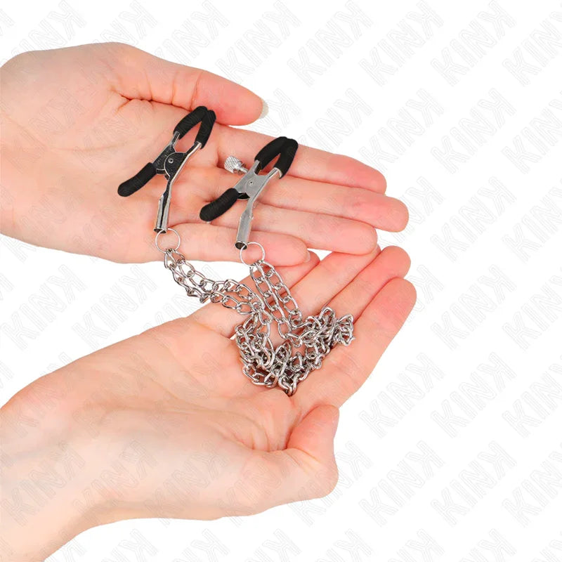 KINK - PINZAS PARA PEZONES CON DOBLE CADENA GRUESA PLATEADO 20/23 CM - Nuvica