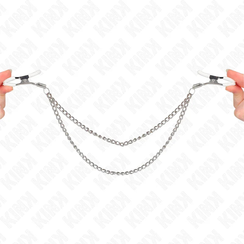 KINK - PINZAS PARA PEZONES CON DOBLE CADENA FINA PLATEADO 20/23 CM - Nuvica