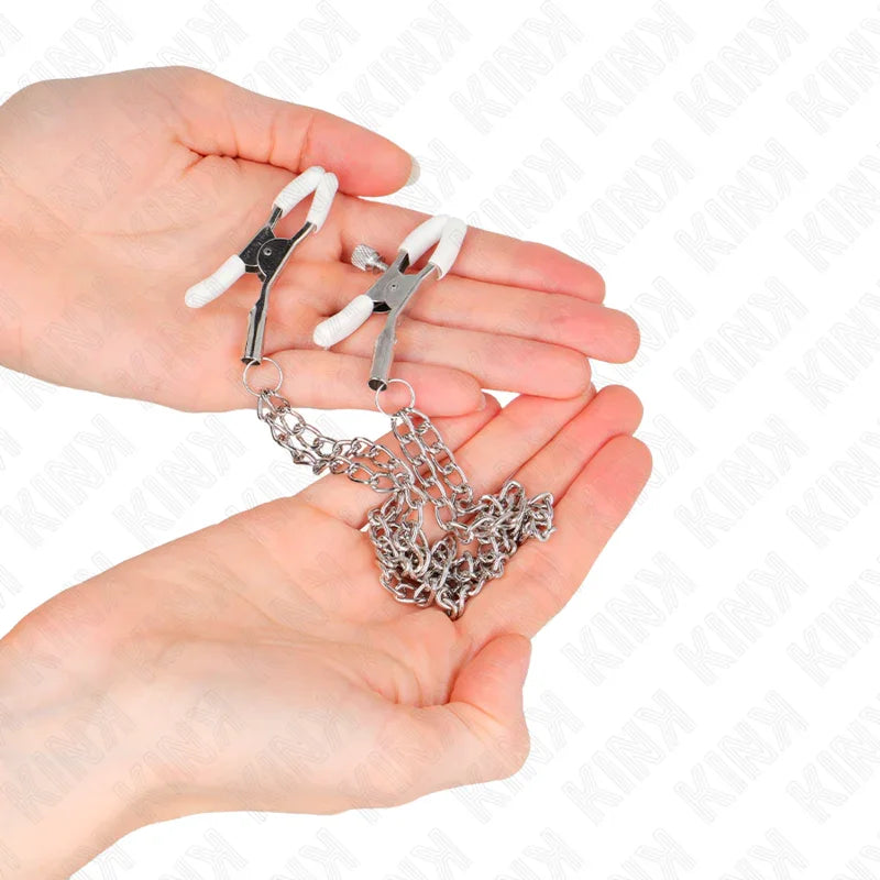 KINK - PINZAS PARA PEZONES CON DOBLE CADENA FINA PLATEADO 20/23 CM - Nuvica